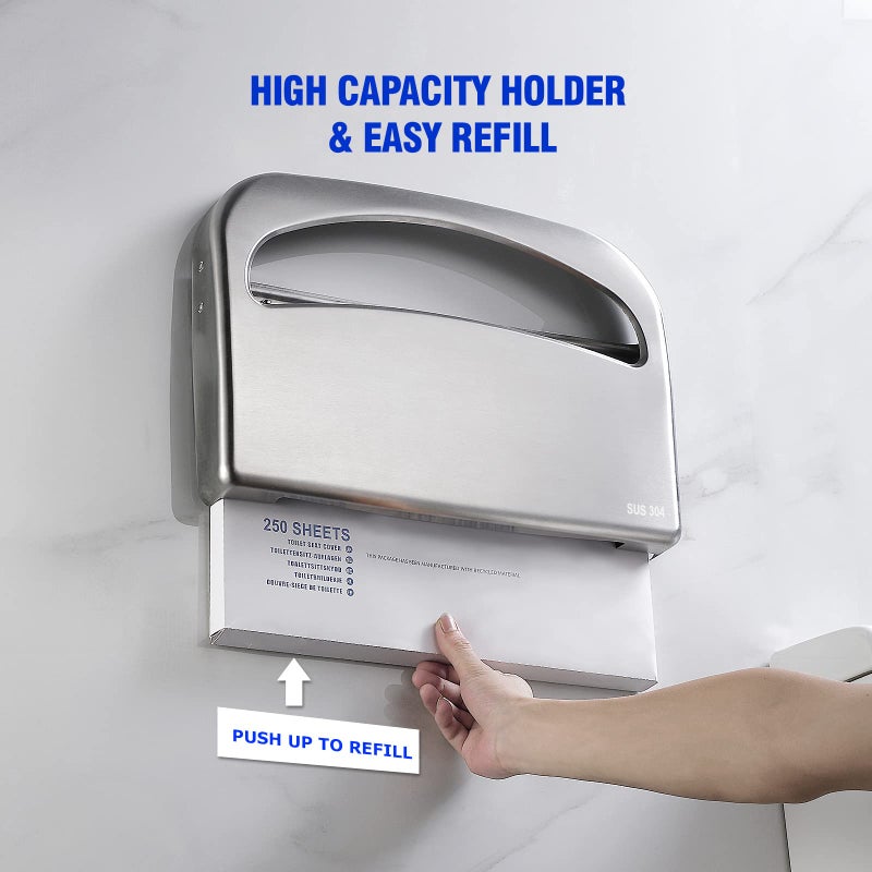 Gorlary Toilet Seat Cover Dispenser Wall Mount Commercial, Half Fold Toilet Seat Cover Dispenser, 304 Stainless Steel, 16-Inch - Image 3